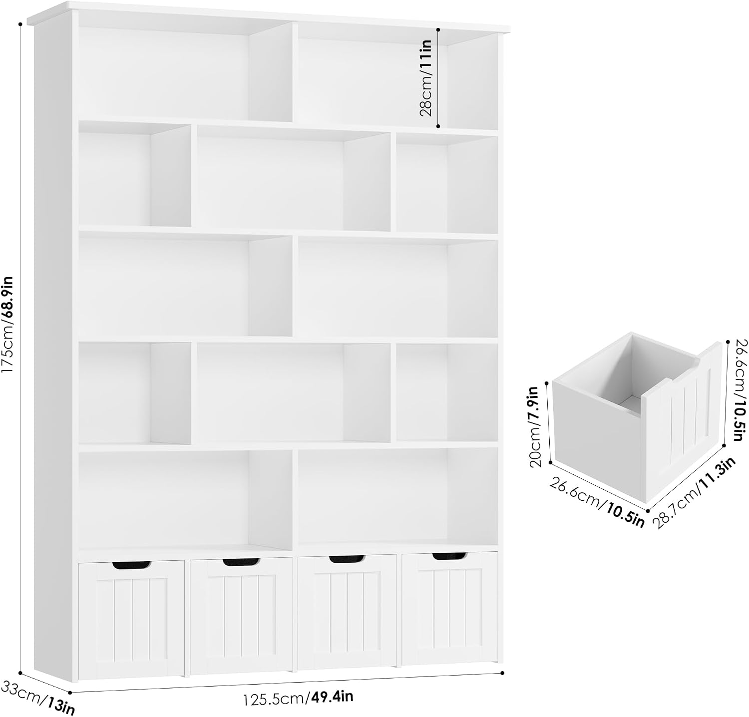 FINETONES 69' H Toy Storage Organizer, 6 Tier Tall Kids Bookshelf with 4 Movable Drawers and 12 Storage Cubbies, 49.4' W Toy Organizers and Storage Organizer Playroom Storage for Kids Room
