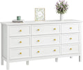 CARPETNAL 9 Drawer White Dresser for Bedroom with Deep Drawers, Large Dressers & Chest of Drawers With Gold Handle, Modern Long Dressers for Closet Bedroom, Living Room (59.25' W x 15.75' D x 30.9' H)