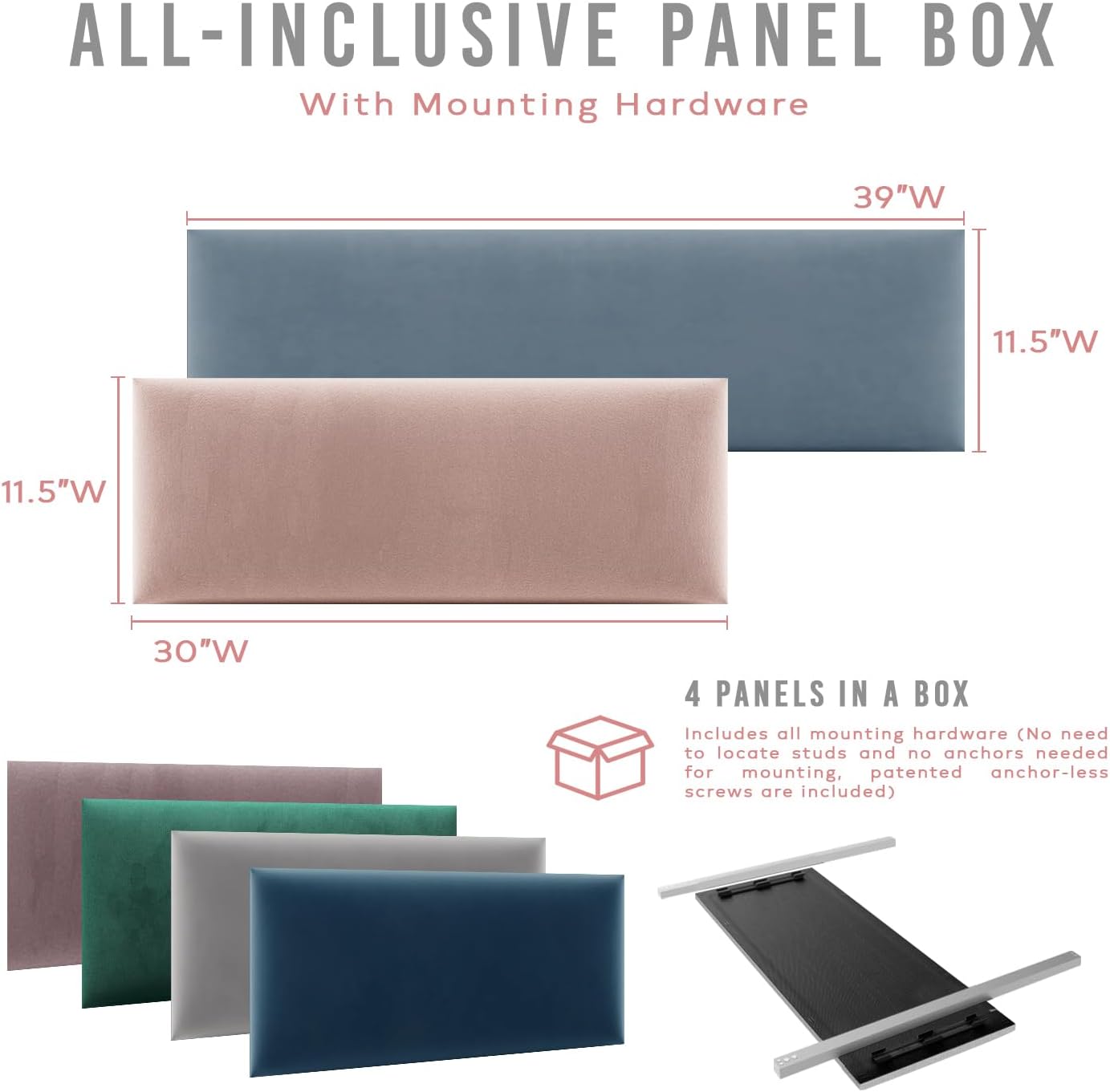 Vänt Upholstered Wall Panels - King/Cal King Size Wall Mounted Headboards - Vintage Leather Jet Black - Twin/King - Set of 4 Panels (Each Individual Panel 39'x11.5')