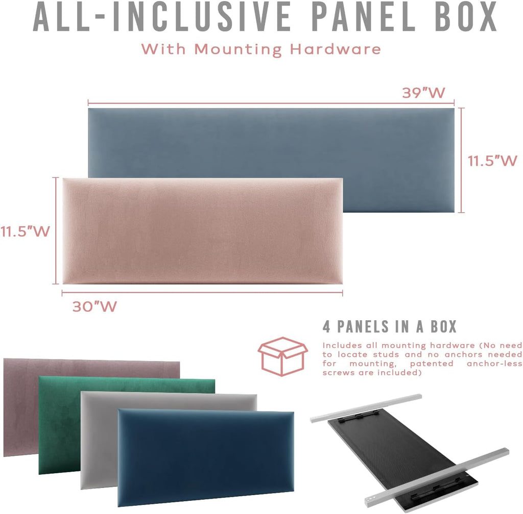 Vänt Upholstered Wall Panels - Queen/Full Size Wall Mounted Headboards - Vintage Leather Jet Black - Set of 4 Panels (Each Individual Panel 30'x11.5')