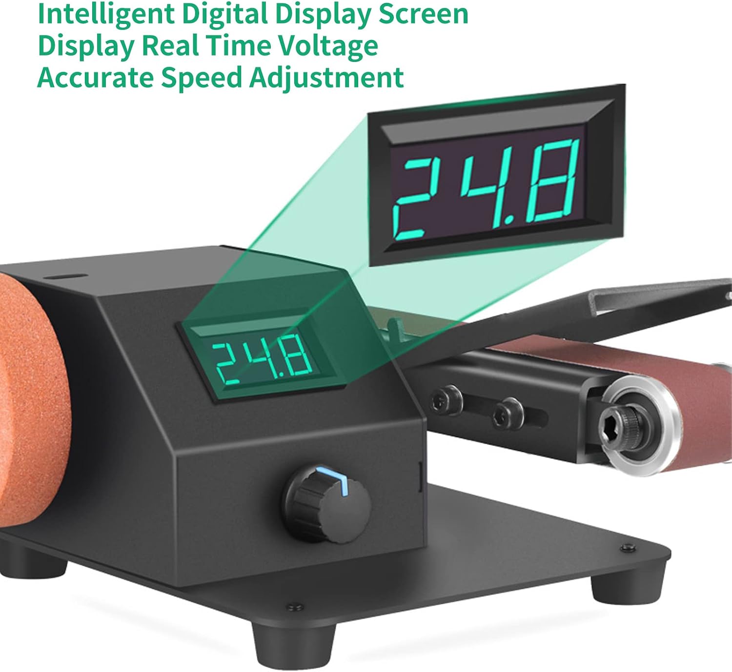 Benchtop Belt Sander with 10 Abrasive Belts 30 Type, 350W 0~90° Adjust Digital Display Sanding Belt Machine, 0~10000Rpm Electric Polishing Grinding Tool