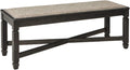 Signature Design by Ashley Tyler Creek Farmhouse Upholstered Dining Room Bench with Tapered Legs, Heavy Woven Fabric, Wood, 19.5' High Seat, Black & Gray