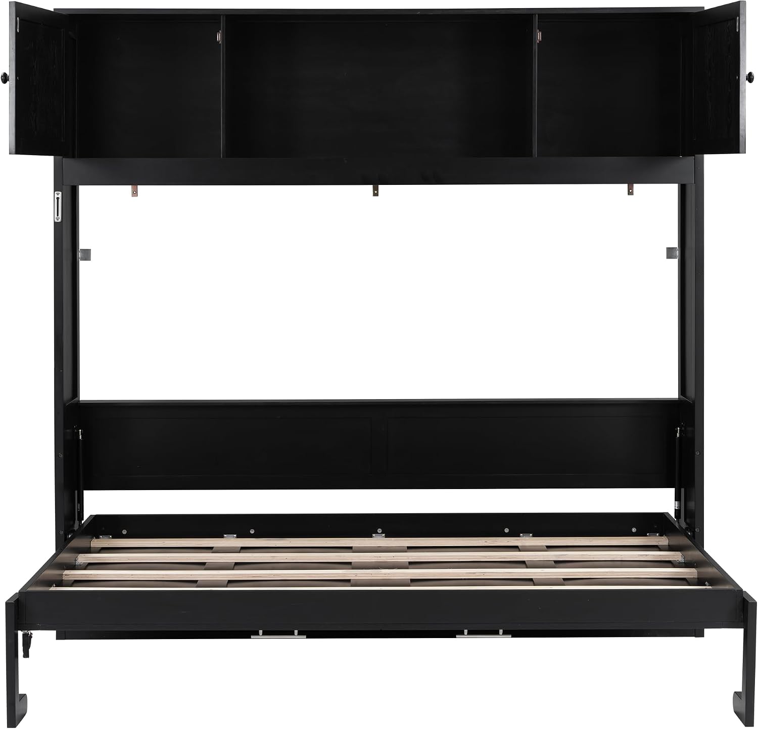 Harper & Bright Designs Queen Size Murphy Bed, Wood Hidden Foldable Wall Bed Frame with Storage Cabinet for Bedroom, Office, Space-Saving, Black