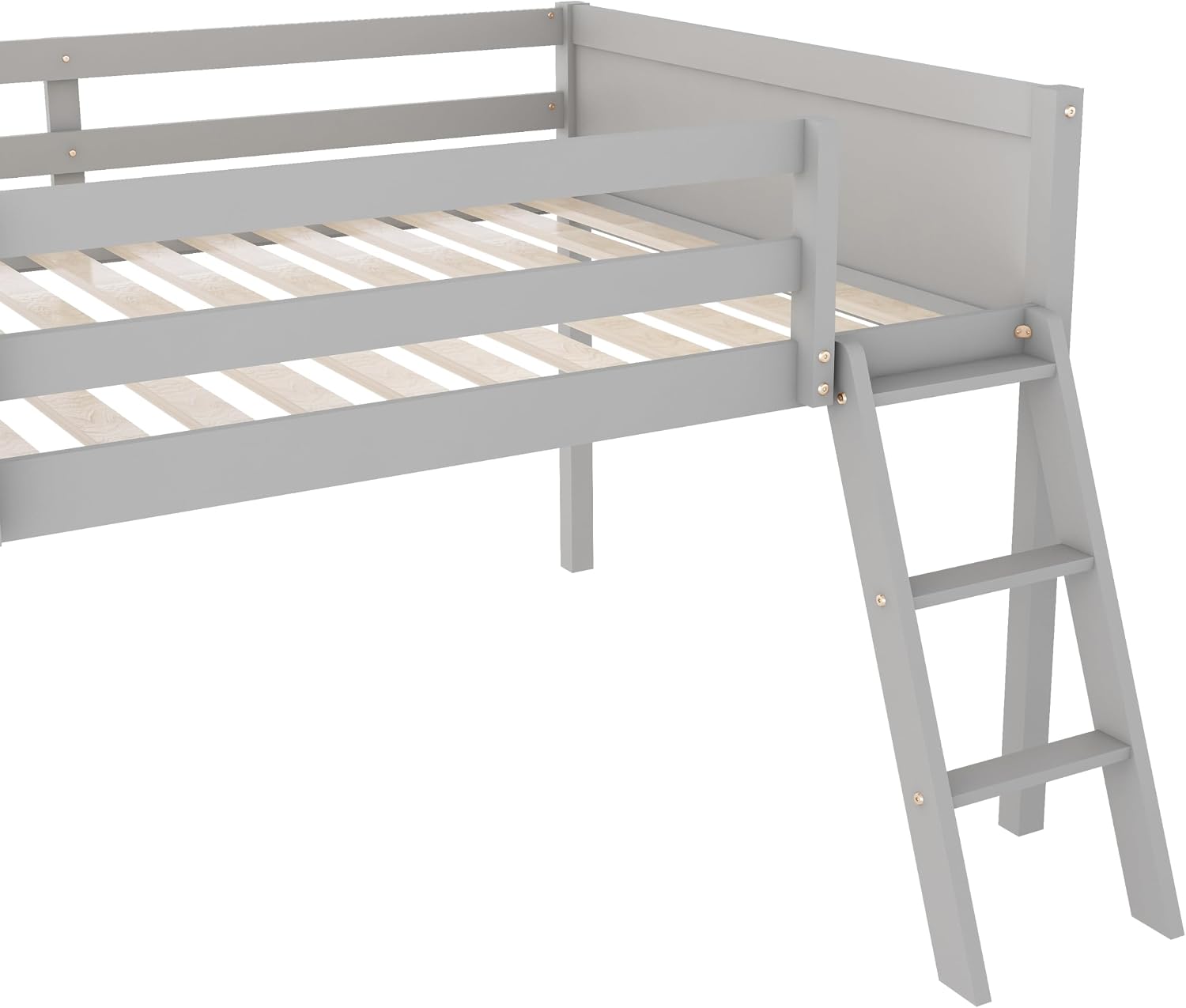 JIVOIT Full Size Low Loft Bed, Wooden Loft Bed with Convertible Ladder, Ladder can be Placed on The Left or Right, Full-Length Guardrails, No Box Spring Required (Gray & Convertible Ladder,Full)