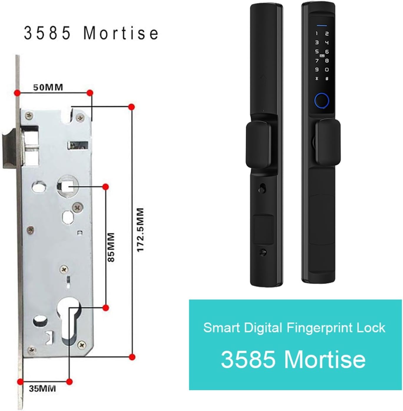 MiJob Tuya Waterproof Door Lock for Bridge Aluminum Outdoor Pull Push Sliding Door with WiFi Smart App Control Fingerprint Card Code (Color : Black smart Lock, Size : 22 * 240(3085))
