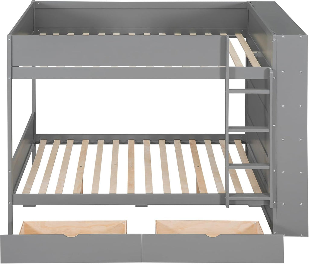 Merax Full Over Full Bunk Bed with 2 Drawers and Multi-Layer Cabinet, Gray