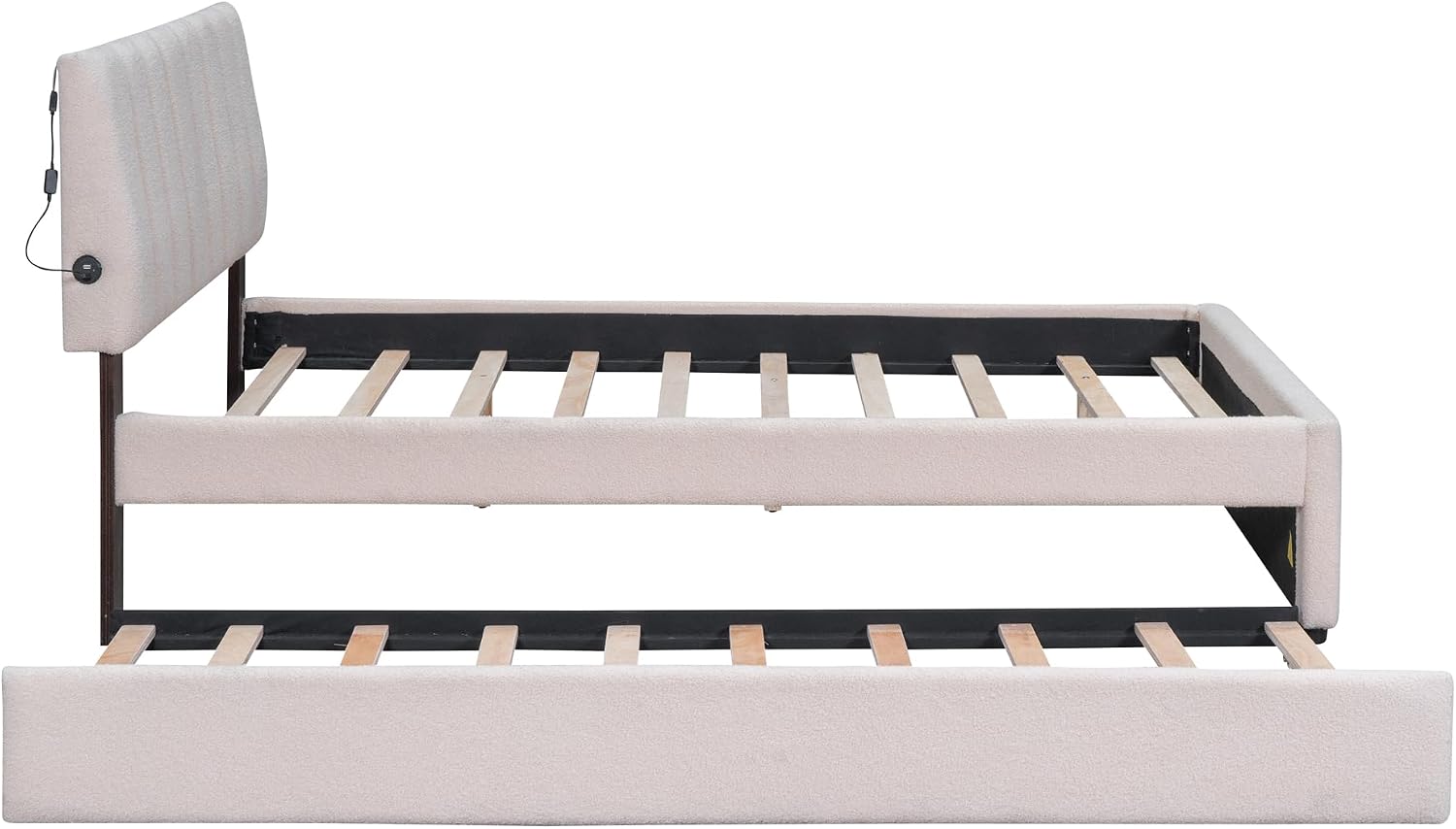 Teddy Fleece Full Size Upholstered Platform Bed Frame for Boys Girls Kids Adults Toddler with Trundle, Beige