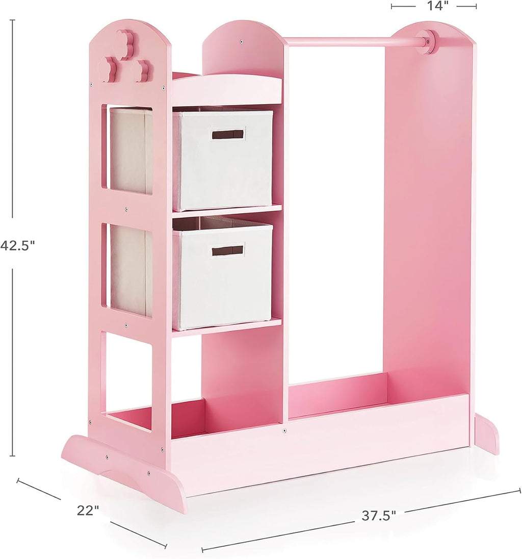 Guidecraft See and Store Dress-up Center – Pink: Pretend Play Costume Storage Wardrobe for Kids with Mirror & Shelves, Armoire with Bottom Tray, Toddlers Room Furniture