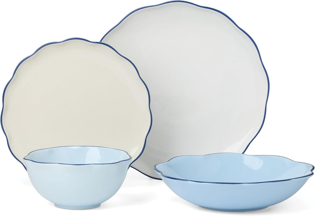 Kate Spade Dinnerware Set, Garden Party Blue 16-Piece Dinnerware Set, Service For 4, Stoneware Material, Dishwasher Safe, Microwave Safe, Home, Bowls, Dish Sets, Dinner Dishes (Blue, 16 Pieces)