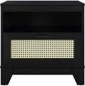 Manhattan Comfort Sheridan Cane Nightstand with Full-Extension Drawer and Open Shelf Cubby, Mid-Century Modern Bedside End Table, Boho Night Stand Accent Table for Bedroom or Living Room in Black