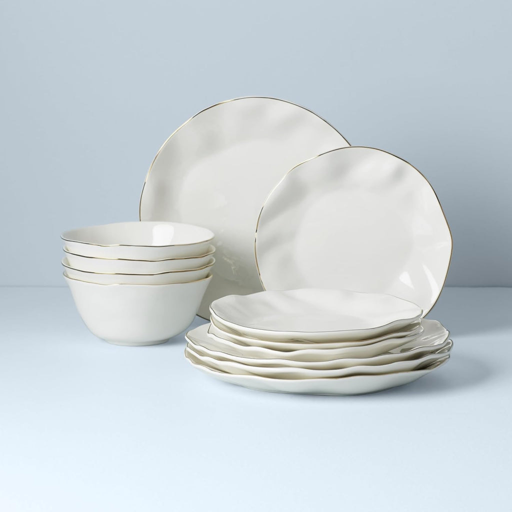 Lenox Dinnerware Set, Blue Bay 12-Piece Set, Service For 4, White Porcelain, Plates And Bowls Sets, Dishwasher And Microwave Safe, Home & Kitchen, Dish Plate, Dishes (White, 12 Piece)