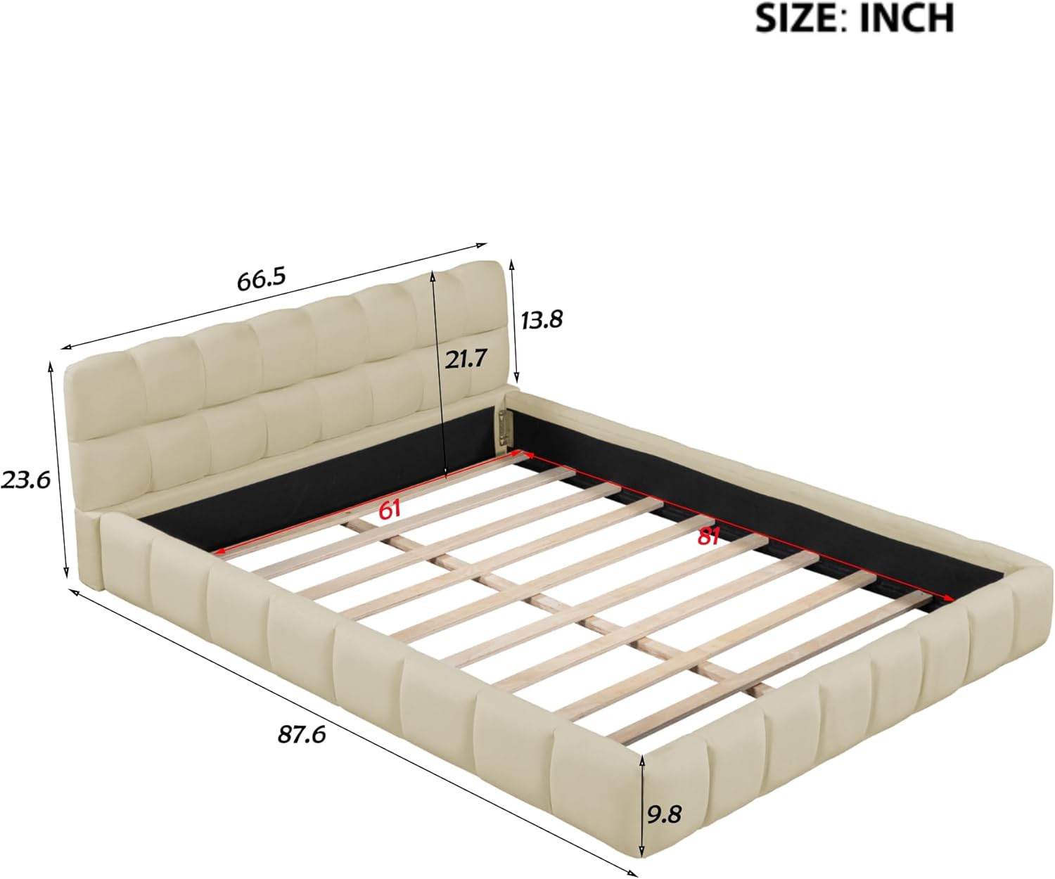 Queen Size Upholstered Platform Bed with Thick Fabric, Grounded Bed with Solid Frame,Wood Slat Support, No Box Spring Needed,Easy Assembly,Bedroom Set (C+Beige)