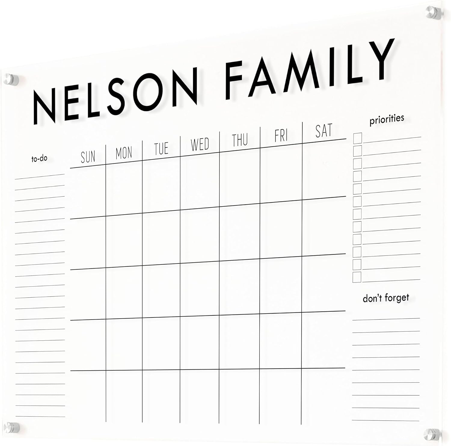 Personalized Clear Acrylic Calendar for Wall, Calendar Whiteboard for Wall, Dry Erase Wall Calendar, Wall Calendar Organizer System for Home (Block, Black, 38'W x 26'H)