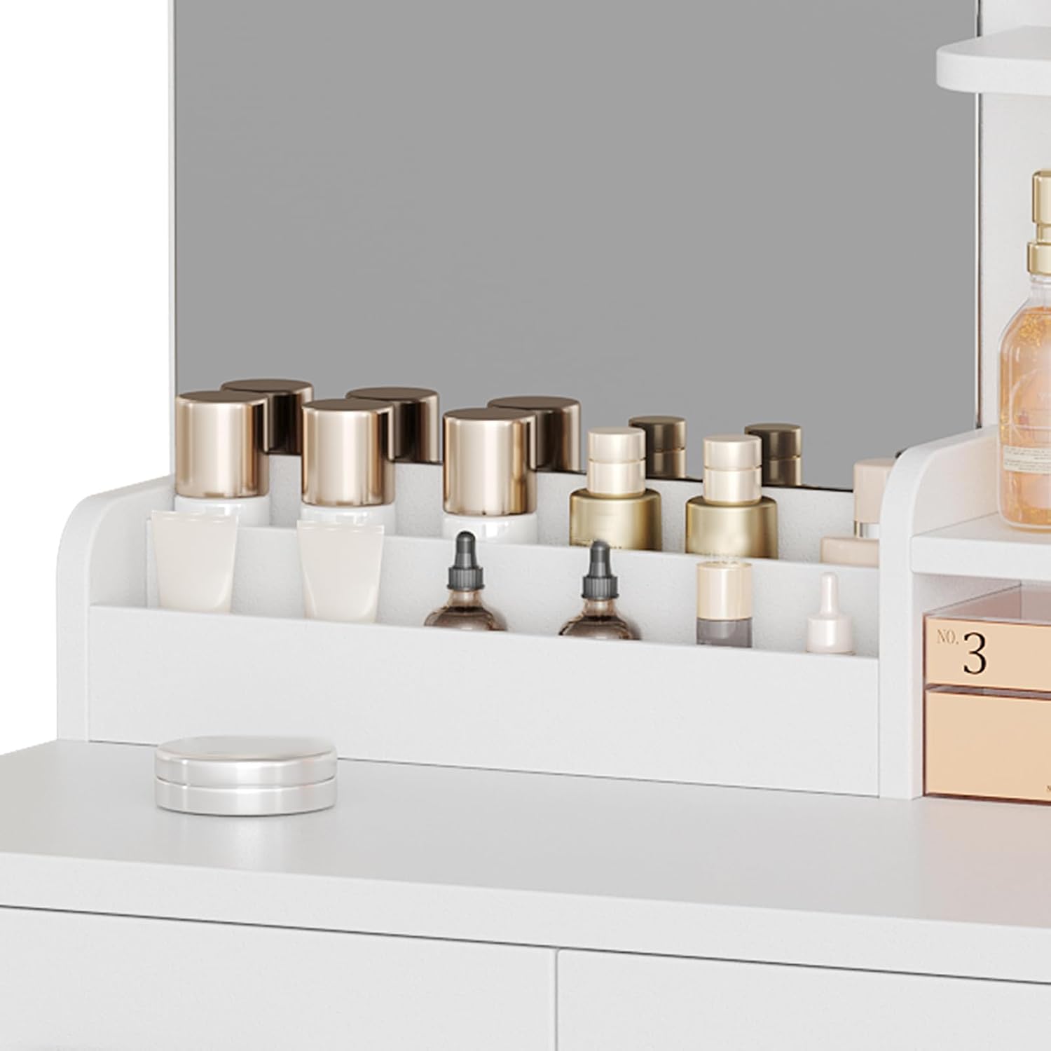 Vanity Desk with Vertical Mirror, White Makeup Table with 2 Drawers Shelves Full-Length Dressing Table Modern Set for Bedroom Dorm Apartment Ideal for Women Girls Teens