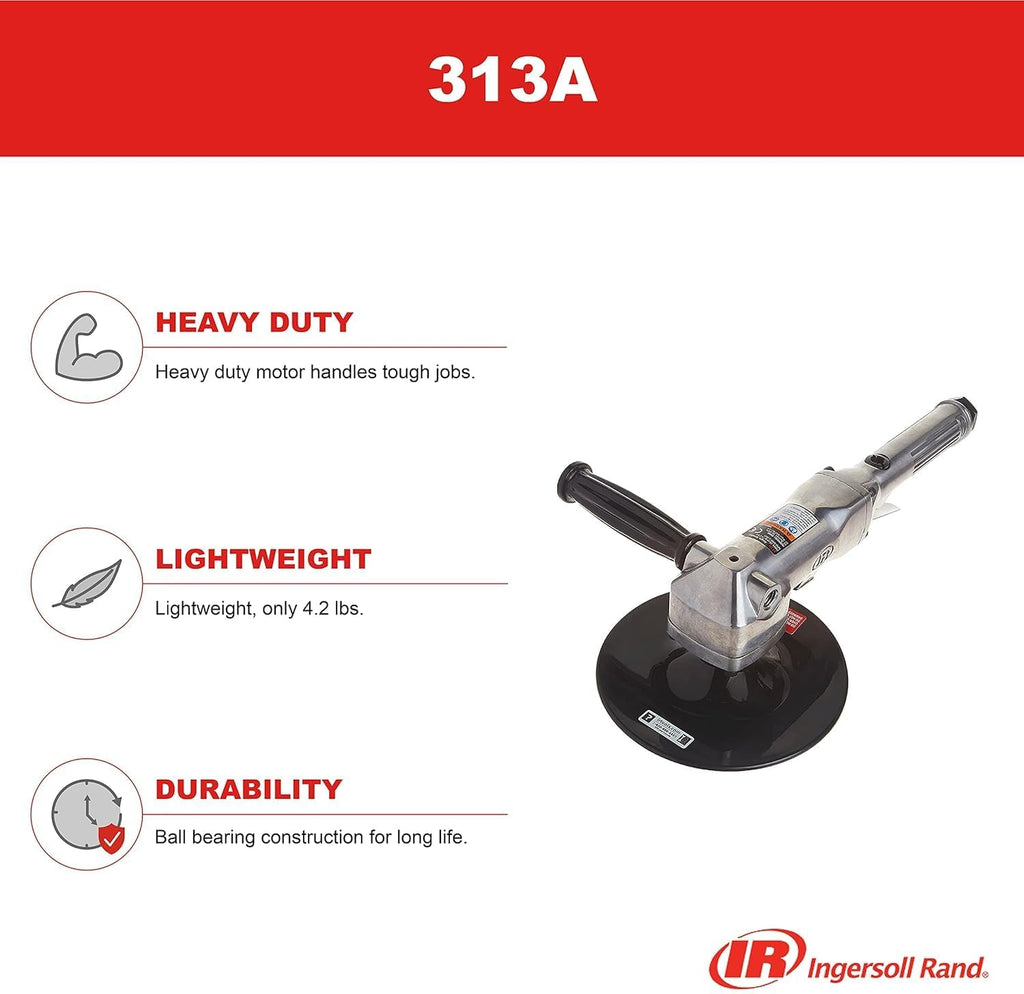 Ingersoll Rand 313A 7' Orbital Angle Pneumatic Sander, Heavy Duty Motor, Lightweight at 4.2 lbs, Adjustable Speed Up to 5,000 RPM, Ball Bearing Construction