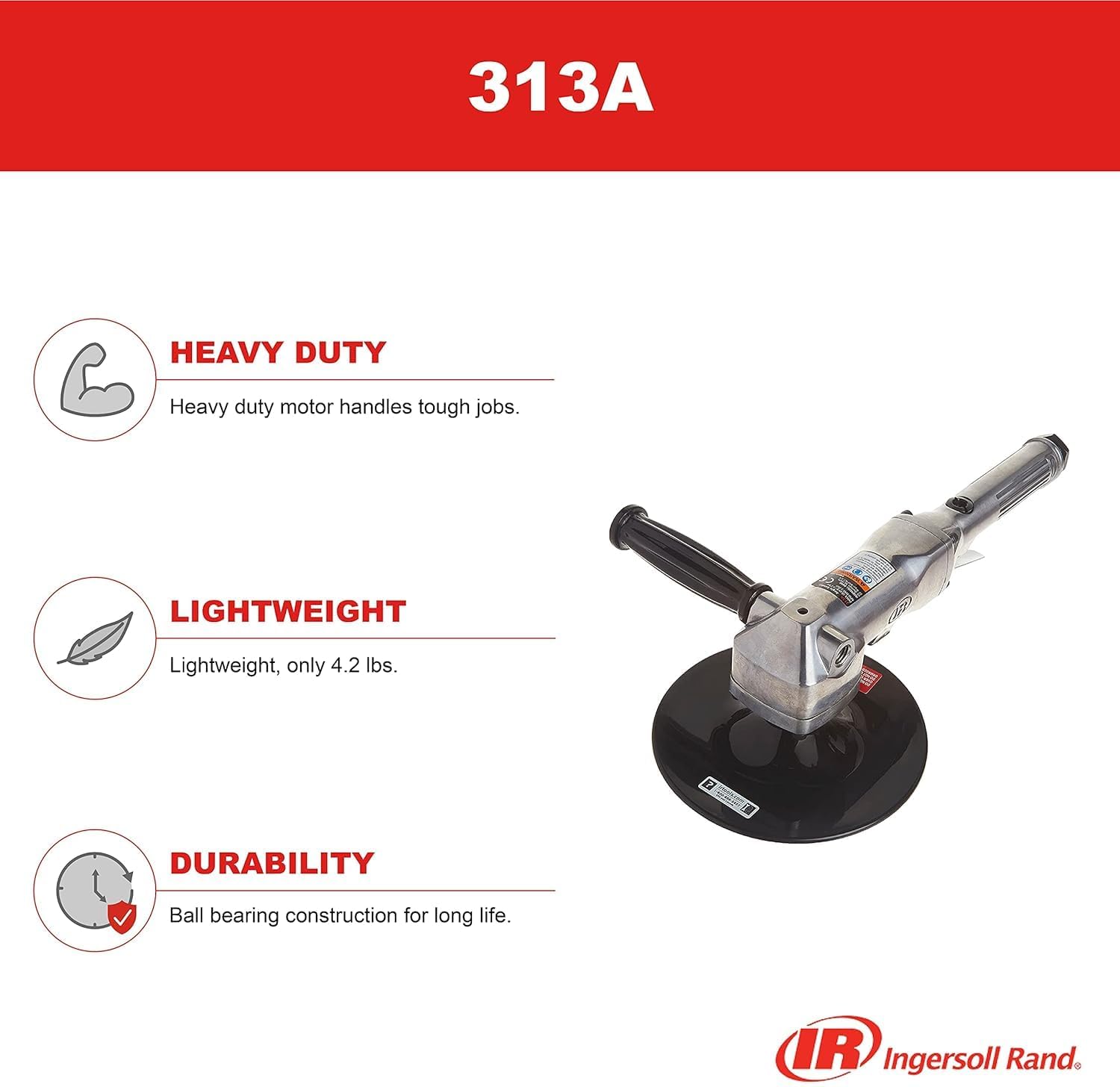 Ingersoll Rand 313A 7' Orbital Angle Pneumatic Sander, Heavy Duty Motor, Lightweight at 4.2 lbs, Adjustable Speed Up to 5,000 RPM, Ball Bearing Construction