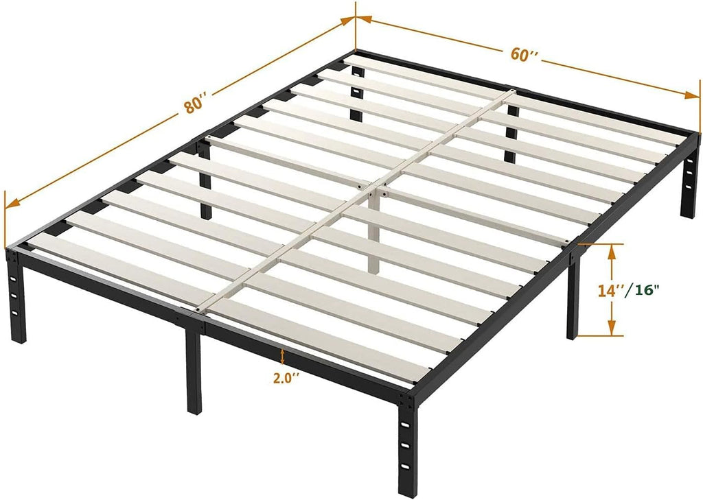 ZIYOO Queen Bed Frame, 3' Wide Wood Slats Heavy Duty 3500lbs Support Metal Platform, 16 Inch High, No Box Spring Needed, Noise Free, Non-Slip, Easy Assembly
