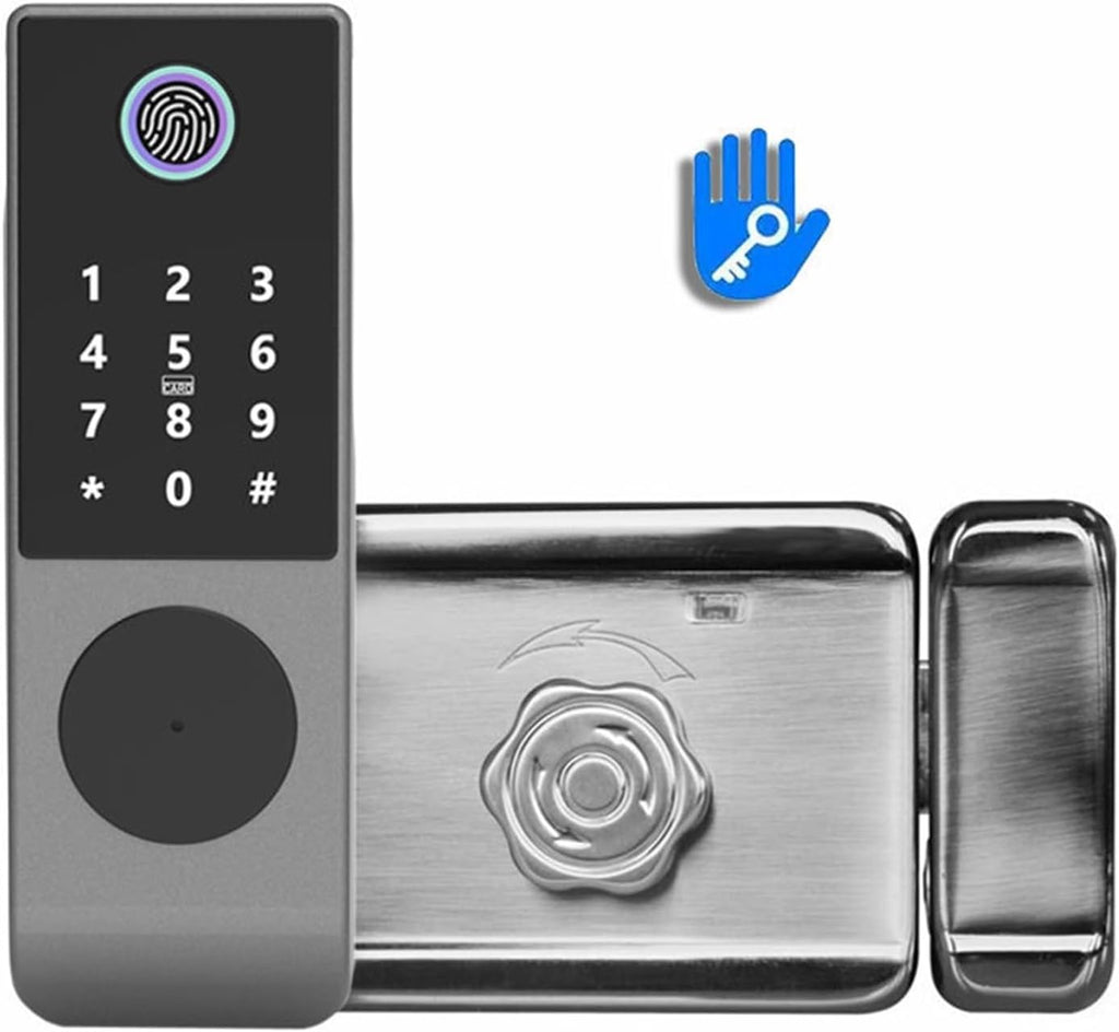 Tuya Wifi Double Side Fingerprint Smart Waterproof Electronic Lock Outdoor Gate Digital Password Remote APP Home Rim Lock Fingerprint /Password /IC Card / APP / Mechanical Key Suitable Door Thickness: