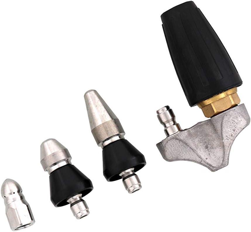4pc Sewer Jetter Nozzle Kit fits 3000 PSI 1/4' Quick Connect Socket for Pressure Washer