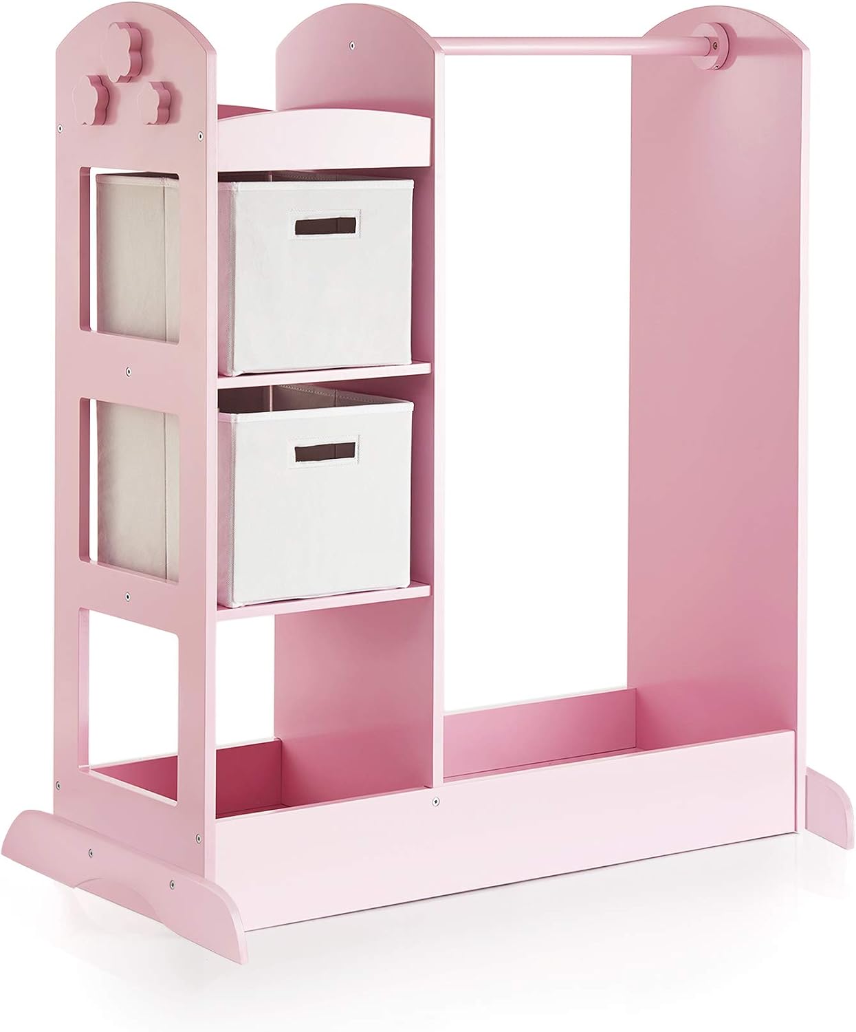 Guidecraft See and Store Dress-up Center – Pink: Pretend Play Costume Storage Wardrobe for Kids with Mirror & Shelves, Armoire with Bottom Tray, Toddlers Room Furniture