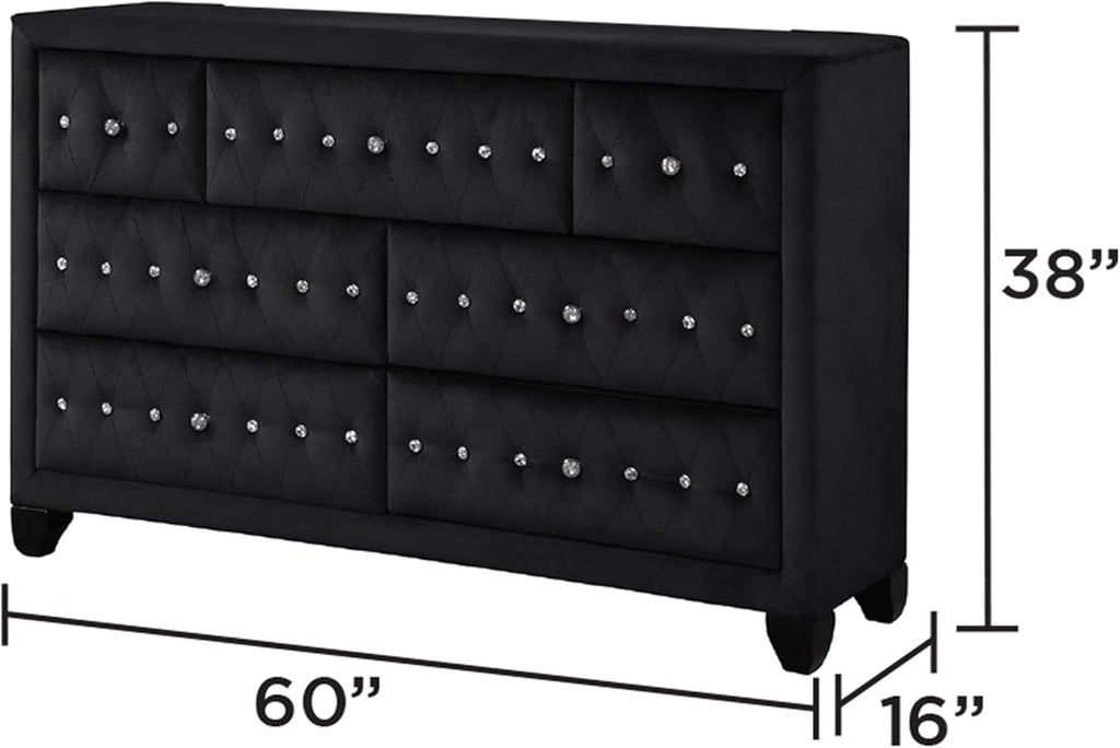 Full 4 Pc Upholstery Bedroom Set Made with Wood in Black