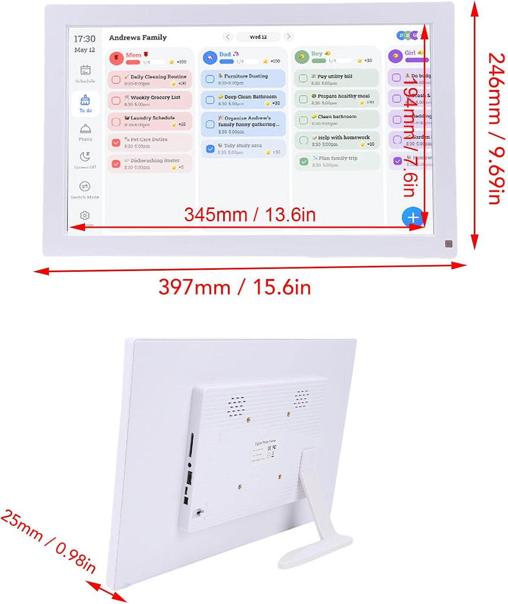 Asixxsix 15.6 Inch Smart Digital Calendar Planner & Chore Chart, Touchscreen Interactive Display for Family Schedules, WiFi Digital Cloud Picture Frame Family Planner for Wall Desk (1)