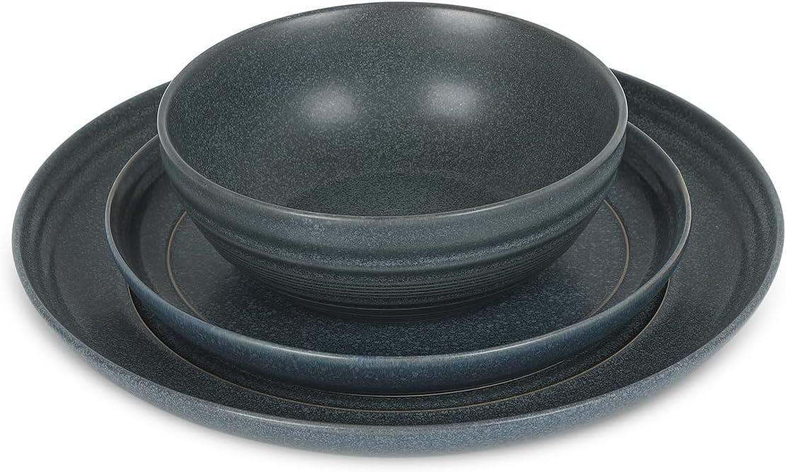 Stone Lain Elio 24-Piece Dinnerware Set Stoneware, Plates and Bowls Set, Dish Set for 8, Blue