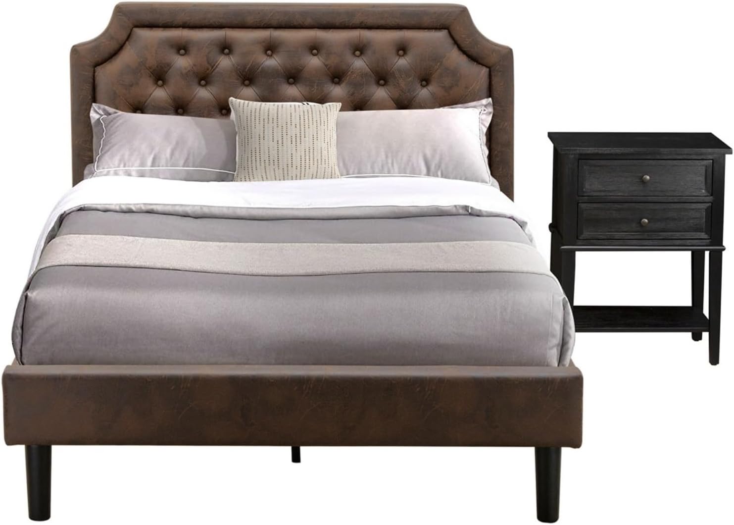 Casafoyer 2-Piece Bedroom Set – Full Bed + Nightstand (Dark Brown/Black)
