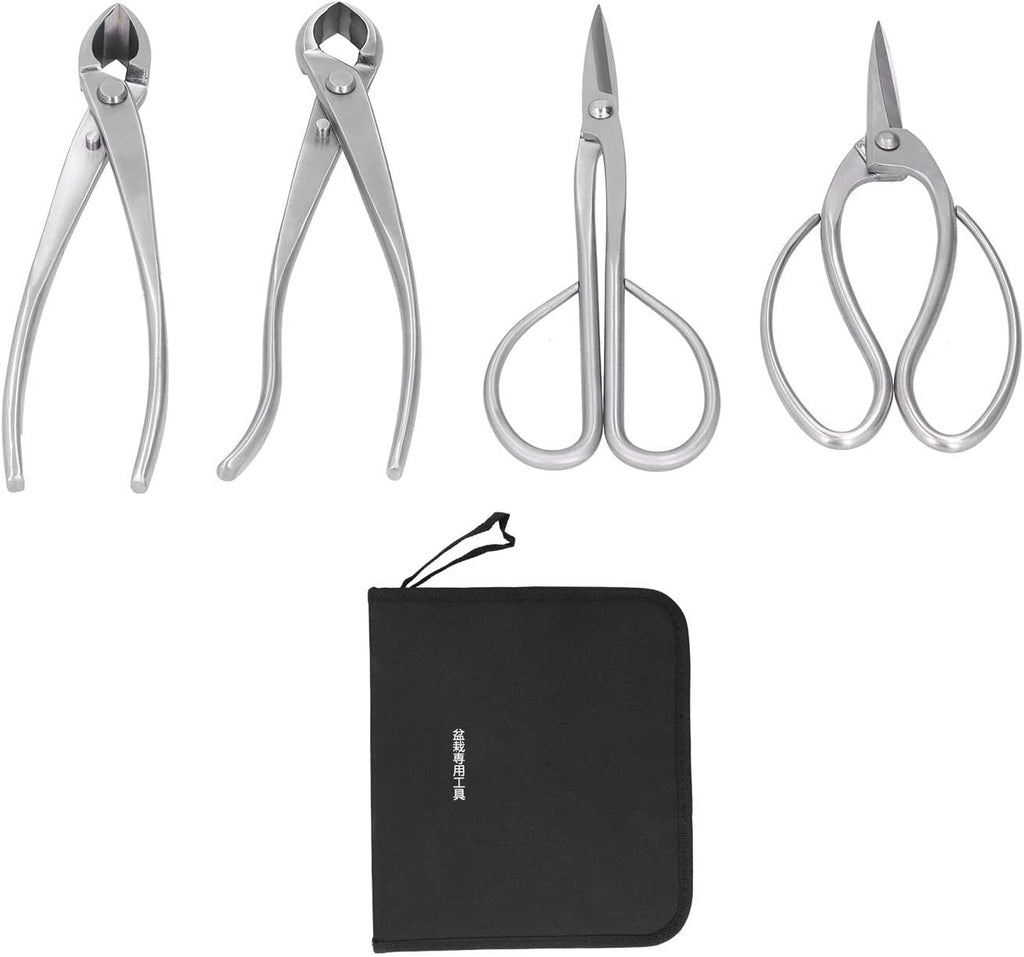 4 Piece Bonsai Tool Set, Stainless Steel Knob Shears, Trunk Splitter, Concave Shears, Gardening Tool Set, First Choice for Bonsai Enthusiasts (Nylon Protective Bag)
