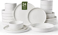 Famiware Nebula Dinnerware Sets with Pasta Bowls, Service for 6 (24 Pieces), Fine Stoneware Plates and Bowls Sets, Microwave and Dishwasher Safe Dishes Set, White