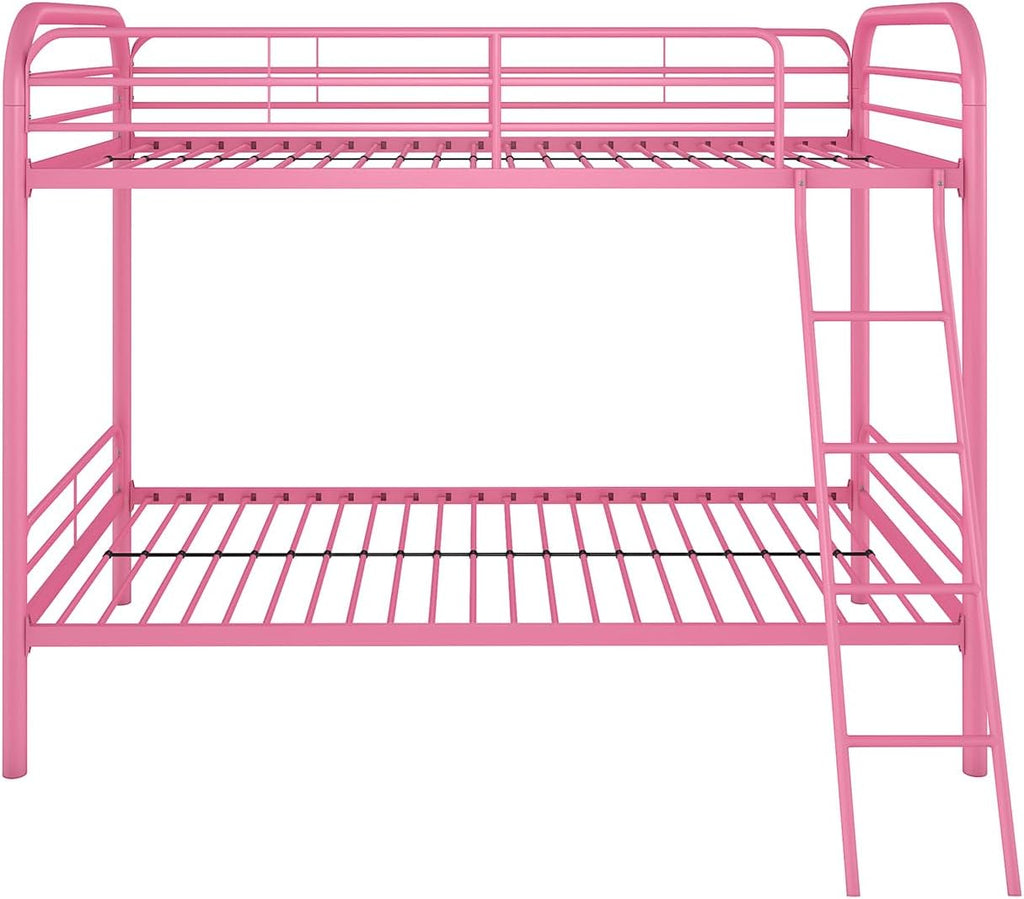 DHP Dusty Twin over Twin Metal Bunk Bed with Secured Ladder, Pink