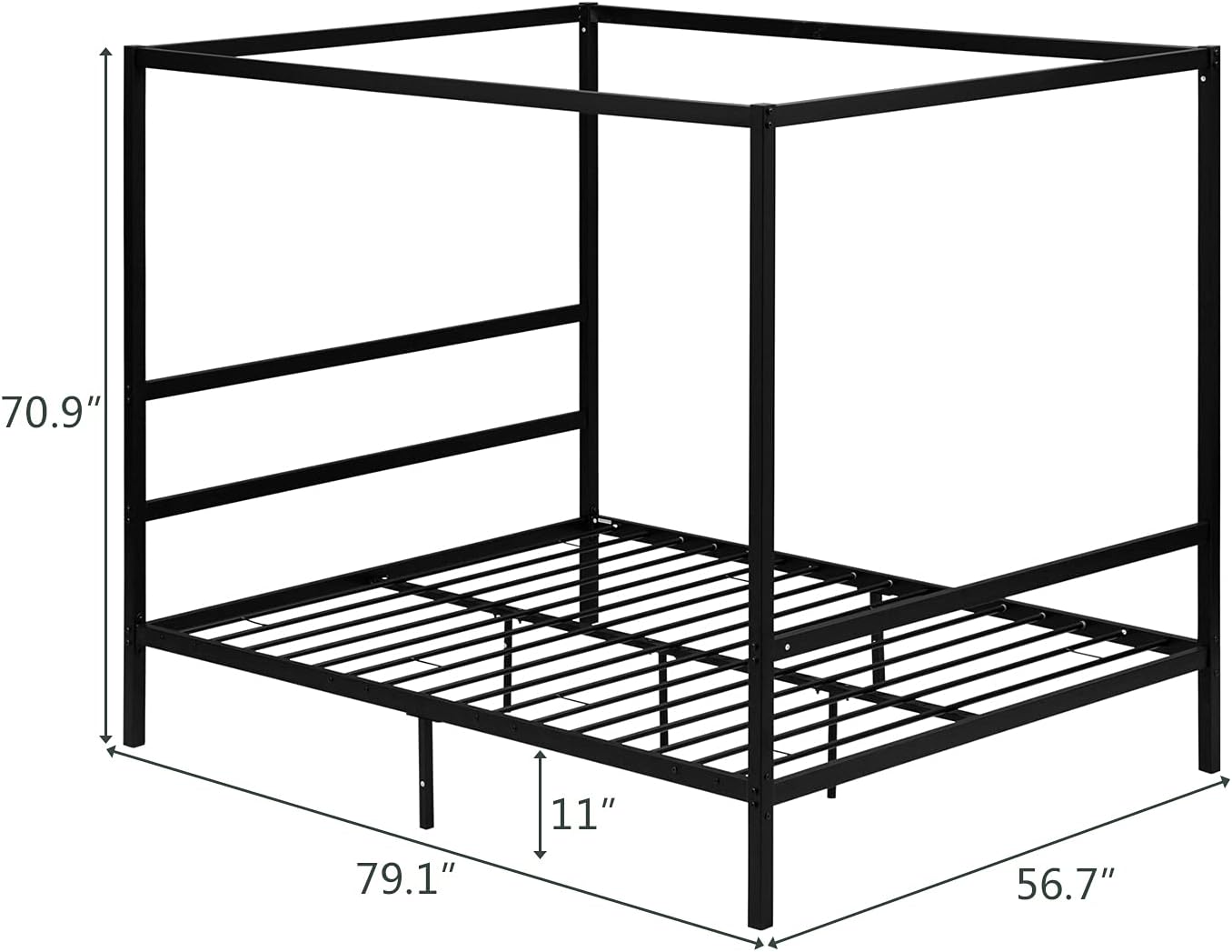 Bonnlo Black Canopy Bed Frame Full with Headboard, 10 Inch Metal Platform Bed Full with 4 Posters, No Box Spring Needed