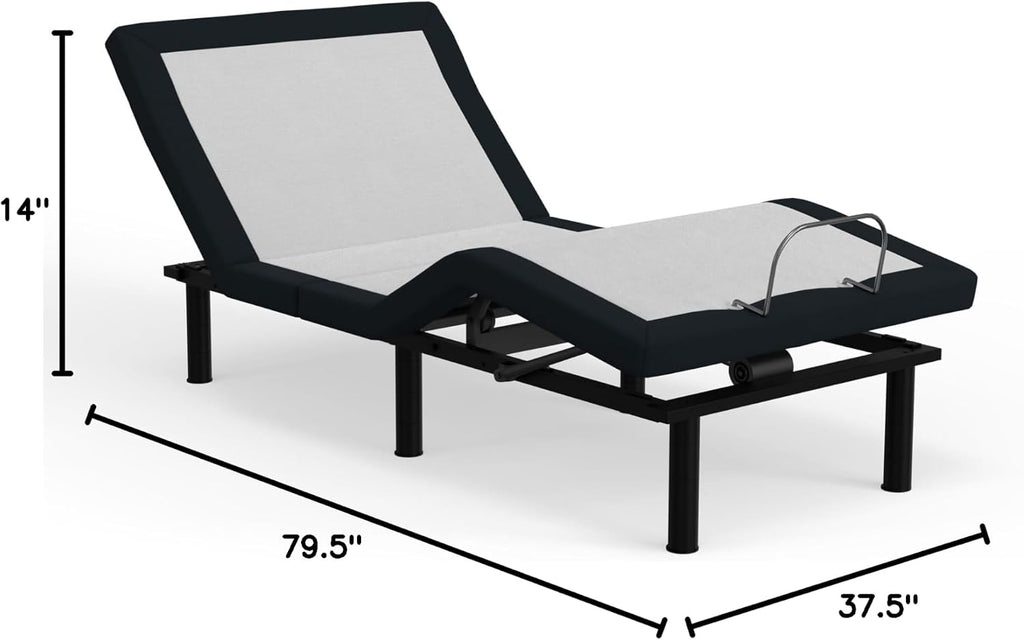 Blissful Nights e4 Twin XL Adjustable Bed Base with Massage, Anti-Snore, Zero Gravity, Dual USB Charging Station, Under Bed Nightlight, Wireless Remote Head and Foot Incline