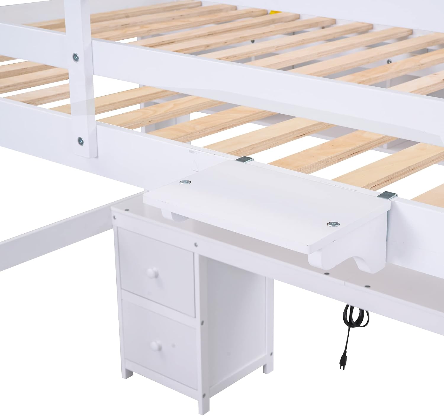 Full Size Loft Bed with Desk and Cabinets,Multifunctional Storage Solid Wood Bed Frame w/Drawers,Bedside Tray,Charging Station,Integrated Ladder,for Bedroom,Apartment,White