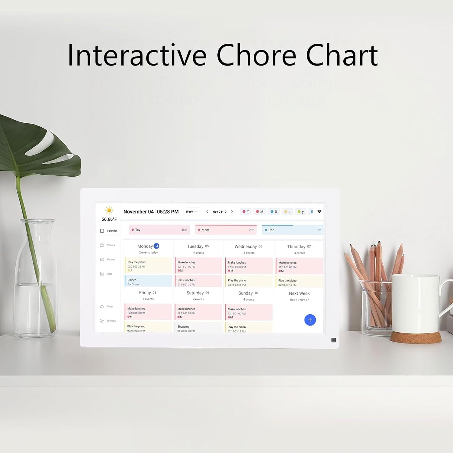 15.6 inch Digital Calendar Chore Chart, 1080P Full HD Interactive Touchscreen WiFi Smart Family Planner 32GB Eletronic Photo Prame Wall and Desk Mountable for Scheduling (White)