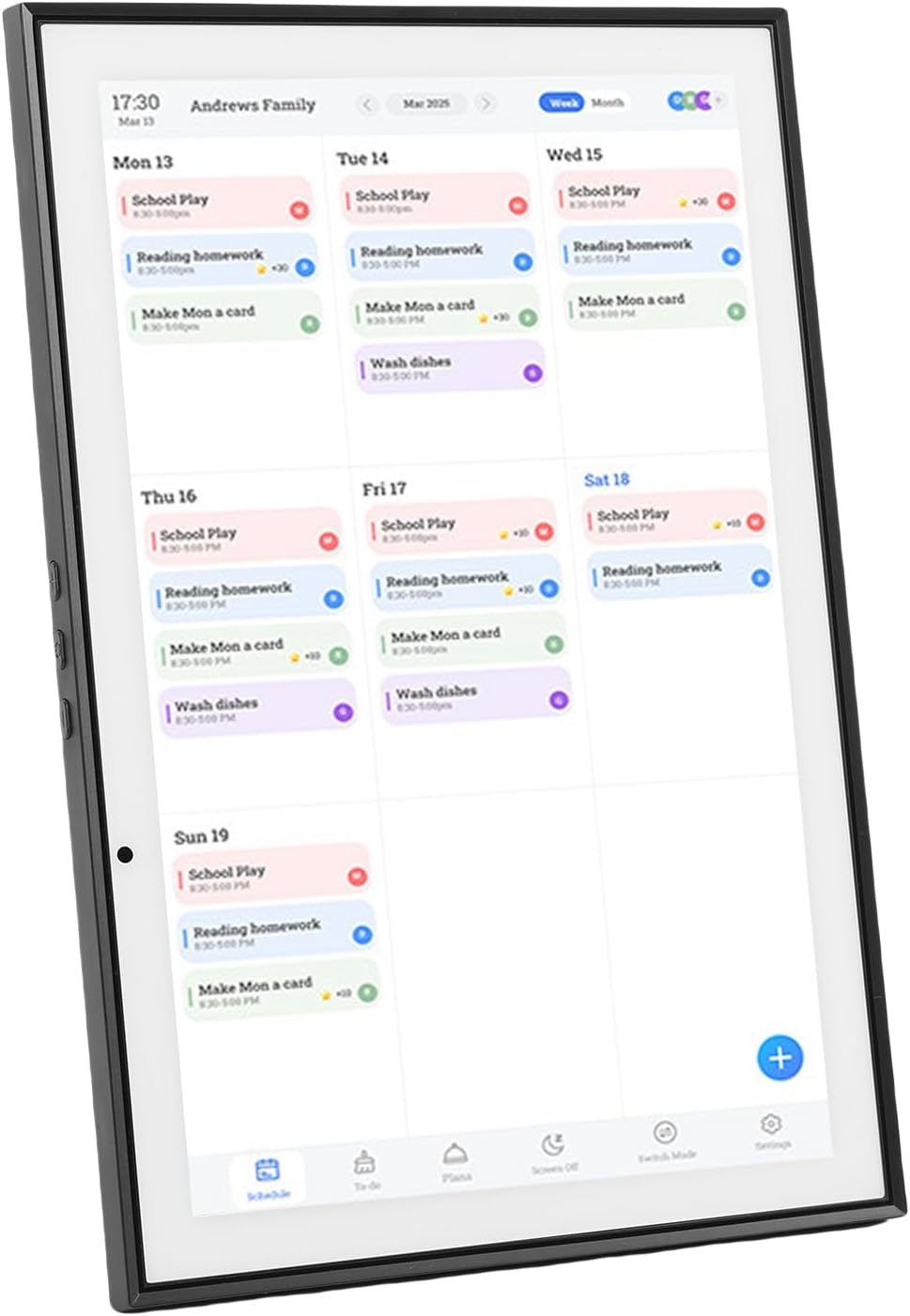 Focket Digital Calendar, 10.1 Inch Touch Screen Smart Electronic Calendar Wall Planner with Chore Chart Meal Planner Photo Frame for Family Schedules (US Plug 100‑240V)
