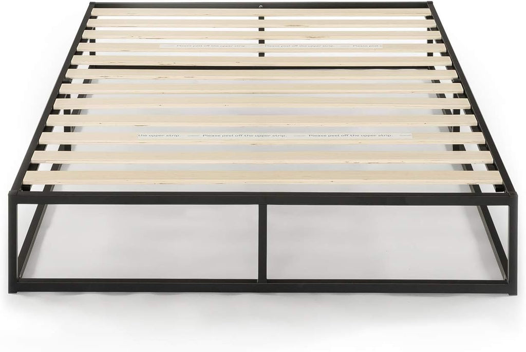 Mellow Modernista Low Profile 10 Inch Metal Platform Bed Frame with Classic Wooden Slat Support Mattress Foundation (No Box Spring Needed), Twin, Black