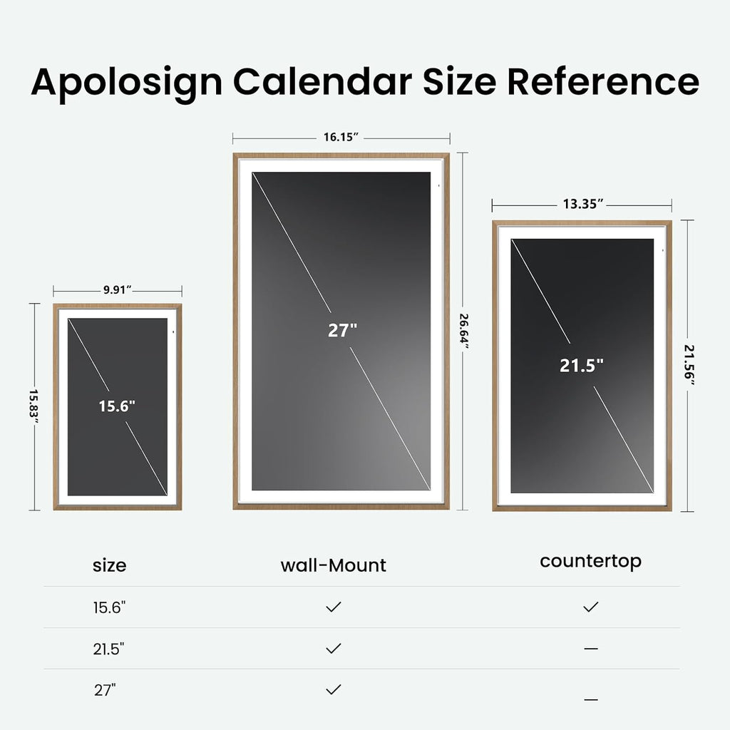 Apolosign 21.5-inch Digital Calendar & Smart Family Wall Planner, No Subscription, Calendar & Dashboard Dual-Mode System, Shared Touchscreen Display with Calendar Sync, Chore Charts & Family Scheduling Hub (Teak)