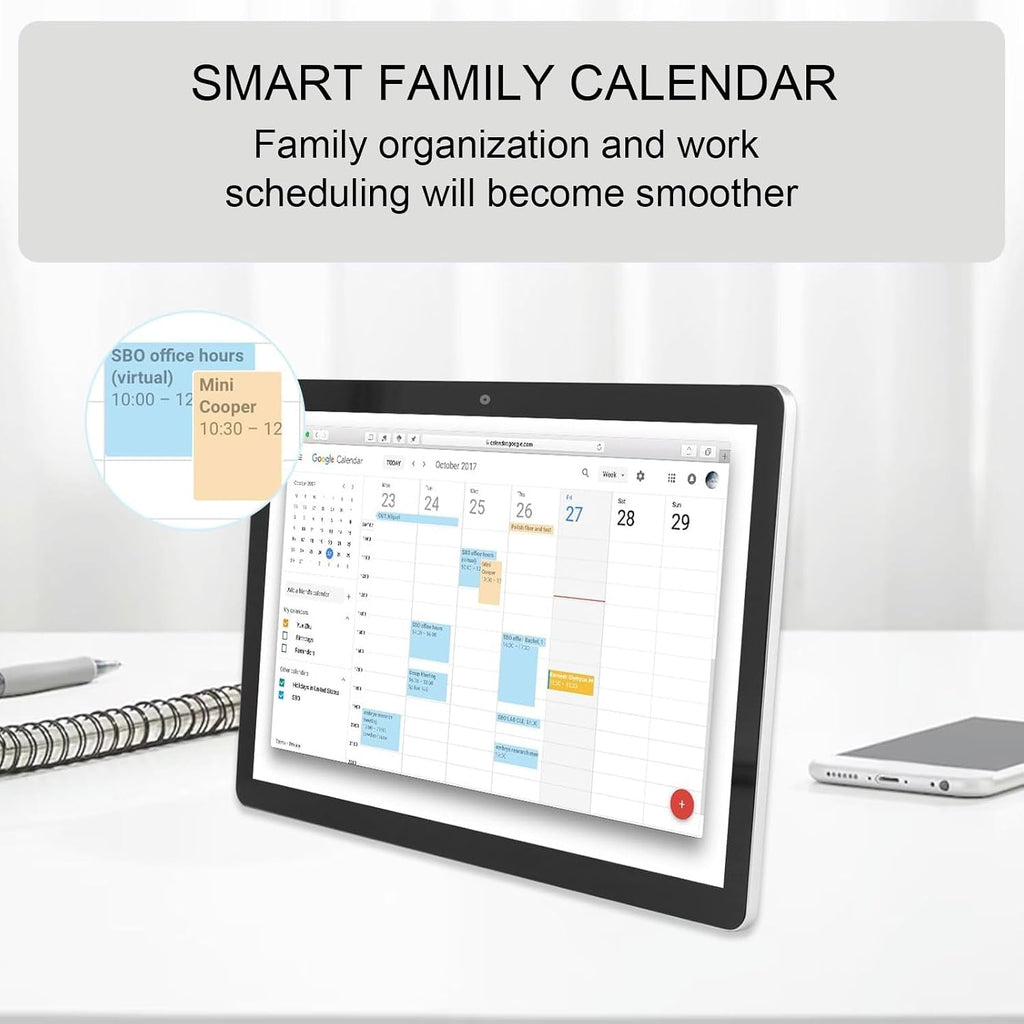 15.6 Inch Digital Calendar, Touch Screen Display, Smart Home Controller, Family Chore Chart, with Aluminum Alloy Stand, Video Call Photo Frame (US Plug)