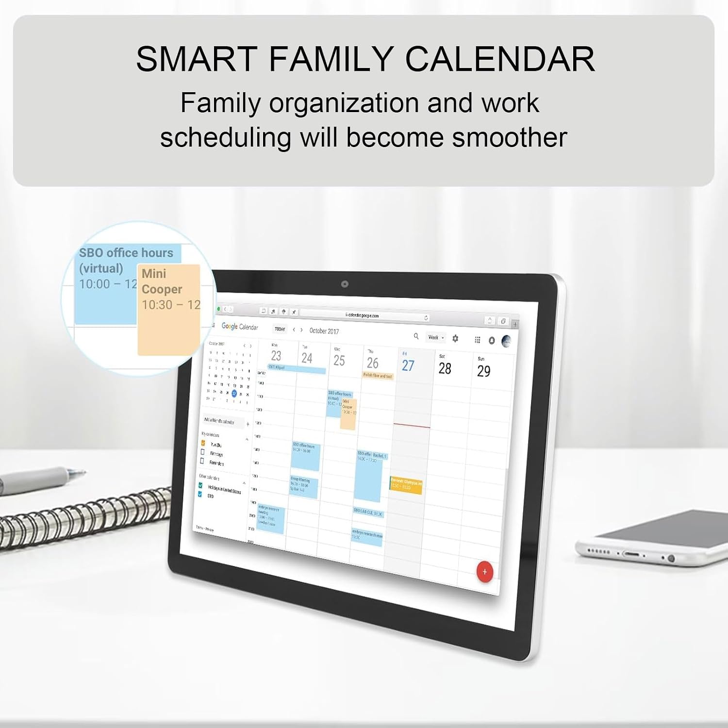 15.6 Inch Digital Calendar, Touch Screen Display, Smart Home Controller, Family Chore Chart, with Aluminum Alloy Stand, Video Call Photo Frame (US Plug)