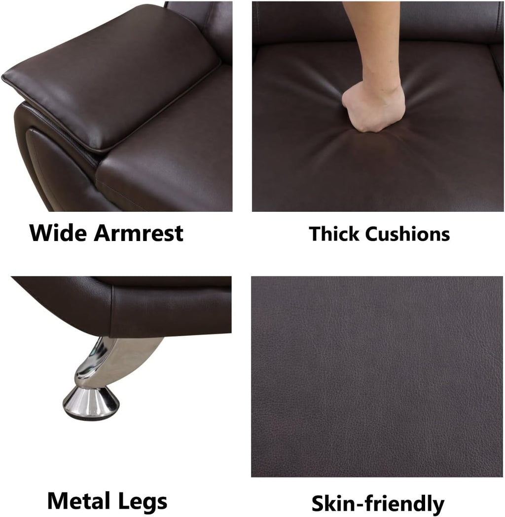 Contemporary Living Room Furniture Set, Vegan Leather Sofa Set for Living Room/House/Bedroom/Office/Apartment (Brown, Sofa;Loveseat;Chair)