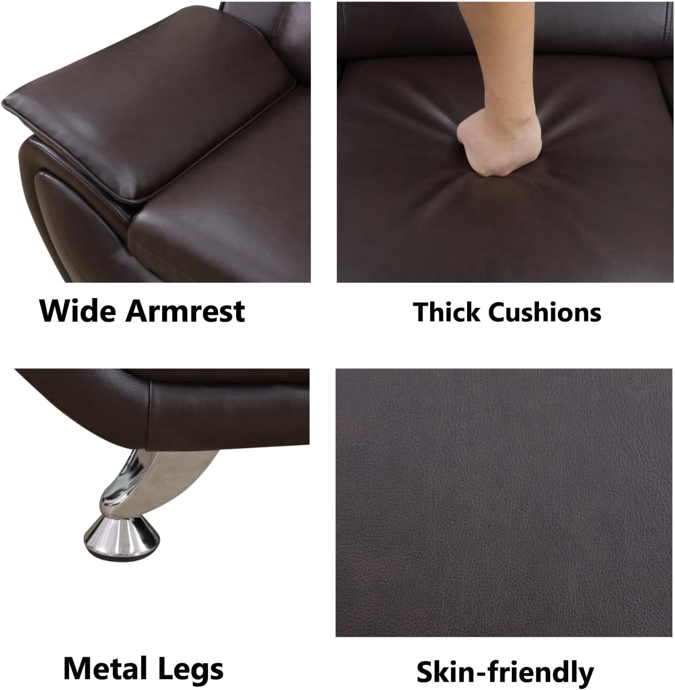 Contemporary Living Room Furniture Set, Vegan Leather Sofa Set for Living Room/House/Bedroom/Office/Apartment (Brown, Sofa;Loveseat;Chair)