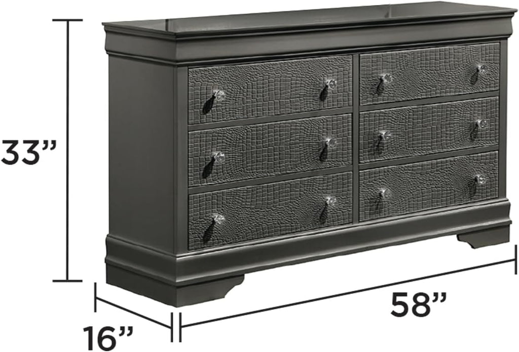 Upholstered 4 Pc Full Bedroom Set with LED Headboard Made with Wood in Metallic Gray XC120