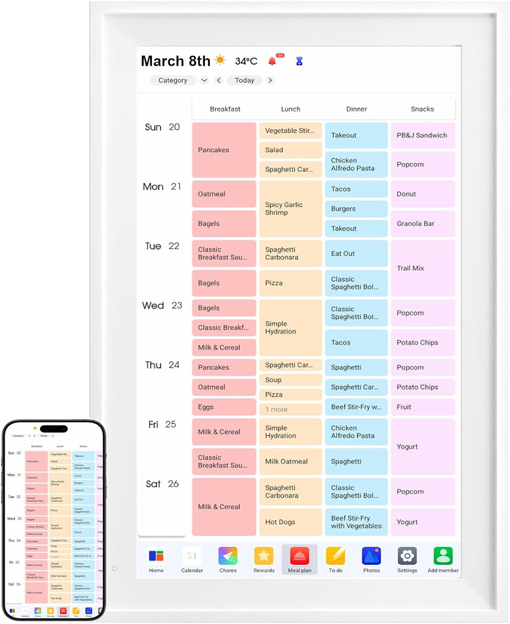 Digital Calendar, 15.6 inch Smart Wall Planner with Touch Screen, Electronic Calendar & Chore Chart Full HD Interactive Display for Family Schedules, Kid Activities Organizer Housework To-do List Reminder