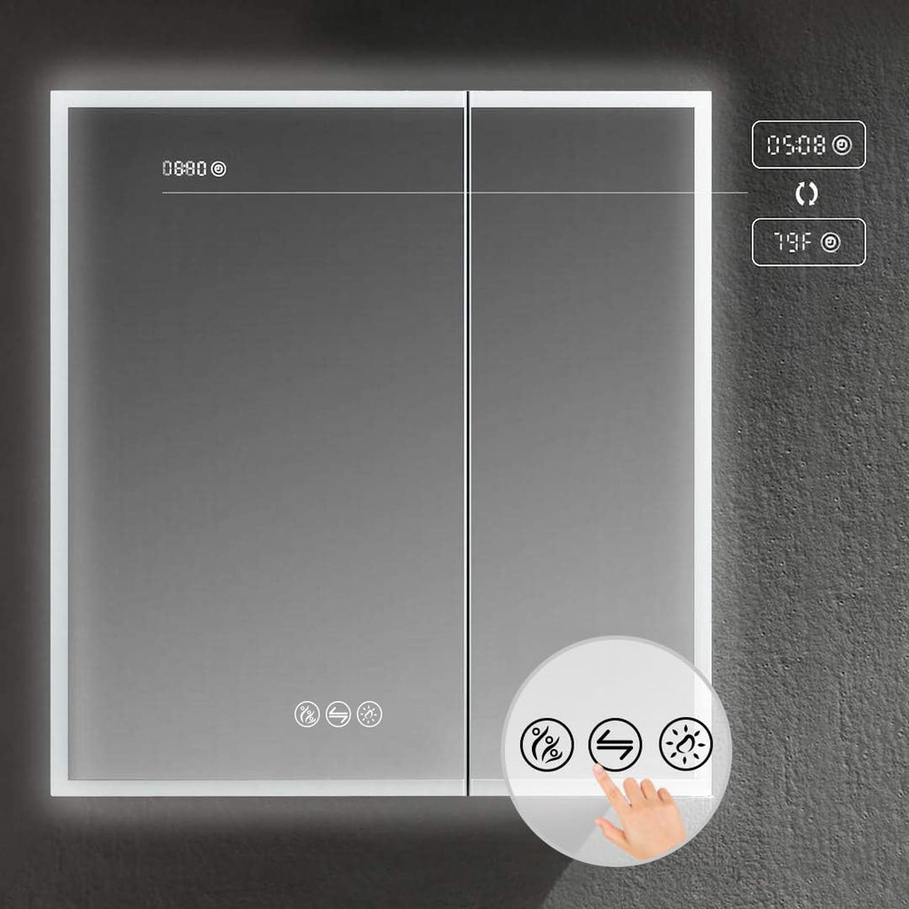 Blossom LED Lighted Mirror Medicine Cabinet, 30x32 Inch - Recessed or Surface Bathroom LED Medicine Cabinet with Mirror, Defogger, Adjustable Brightness - 3X Makeup Mirror, Outlets & USB Ports