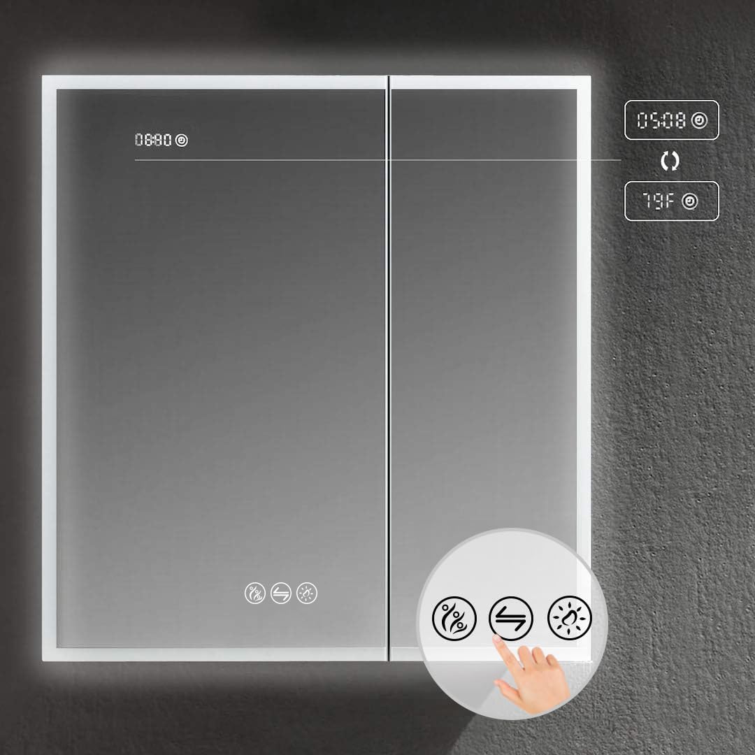 Blossom LED Lighted Mirror Medicine Cabinet, 30x32 Inch - Recessed or Surface Bathroom LED Medicine Cabinet with Mirror, Defogger, Adjustable Brightness - 3X Makeup Mirror, Outlets & USB Ports