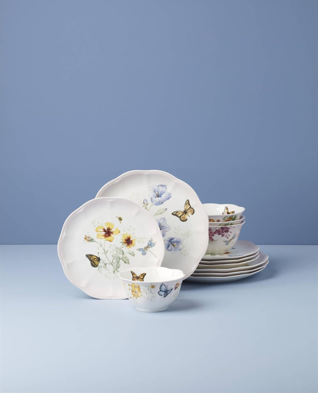Lenox Dinnerware Set, Butterfly Meadow Pink 12-Piece Set, Service For 4, Porcelain Bowls, Plates And Bowls Set, Microwave Safe, Dishwasher Safe, Dishes, Home & Kitchen (Assorted, 12 Pieces)