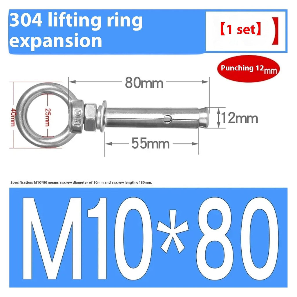 Anchor Bolts,Expansion Bolt, M6/M8/M10 Sleeve Anchor Concrete Expansion Eye Bolt Stainless Steel Installation Artifact Hook Universal with Ring Screws 1PCS(M10x80mm)