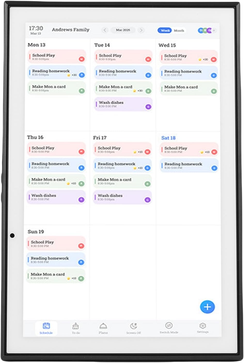 Focket Digital Calendar, 10.1 Inch Touch Screen Smart Electronic Calendar Wall Planner with Chore Chart Meal Planner Photo Frame for Family Schedules (US Plug 100‑240V)