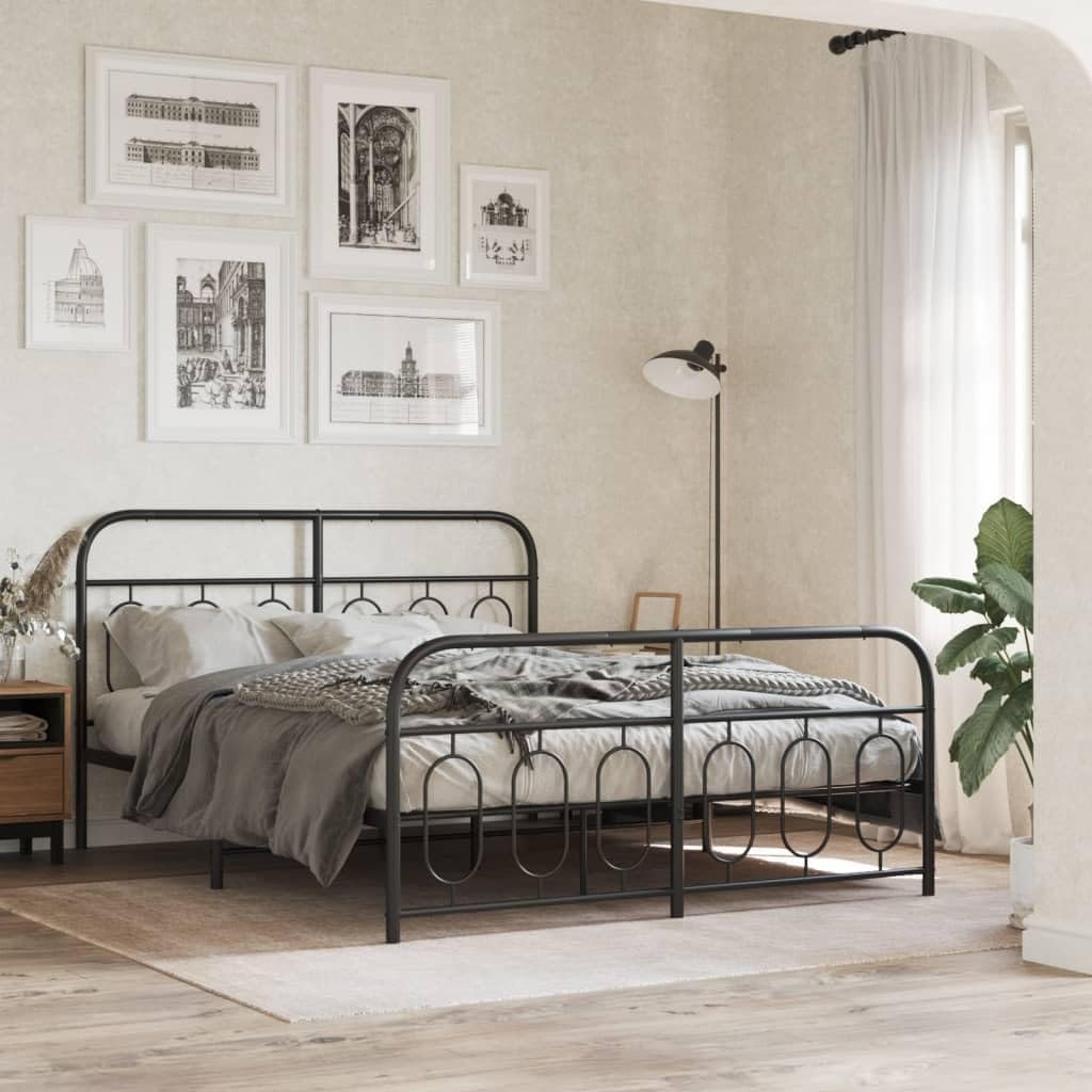 Full Metal Bed Frame with Black Matte Finish, 59 x 79 Inches, 5 Legs for Enhanced Stability, Underbed Storage Space, Easy Assembly, Modern Rectangular Design for Adult Bedroom
